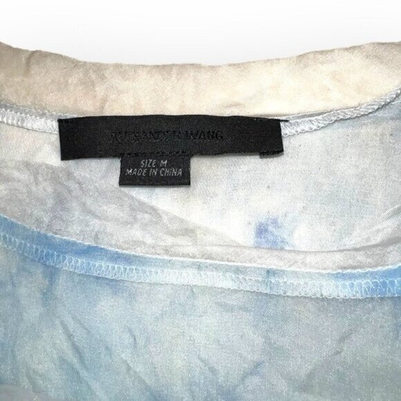 Alexander Wang blue tie dye 100% tencel silk mesh crewneck short sleeve top Med - Picture 4 of 5
